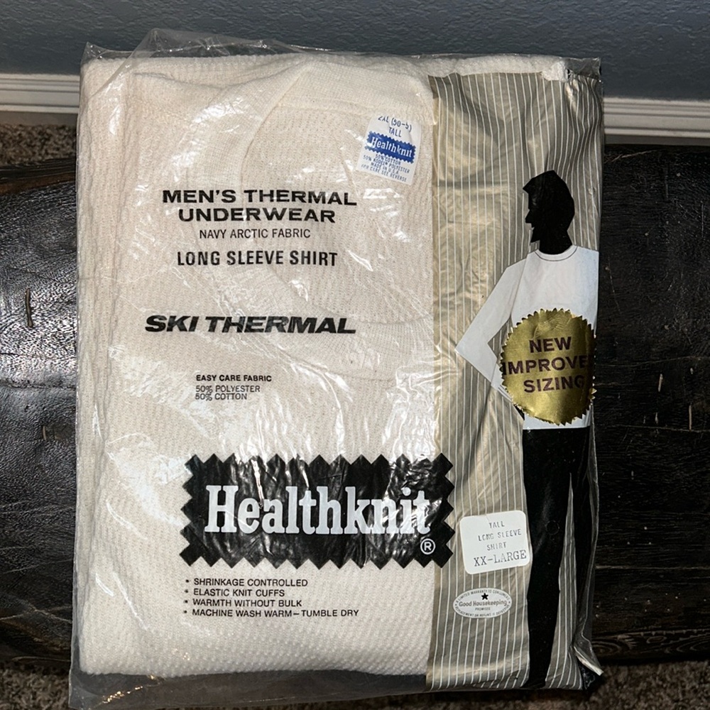 Vintage Healthknit ski thermal shirt off-white 2XL tall 50-52